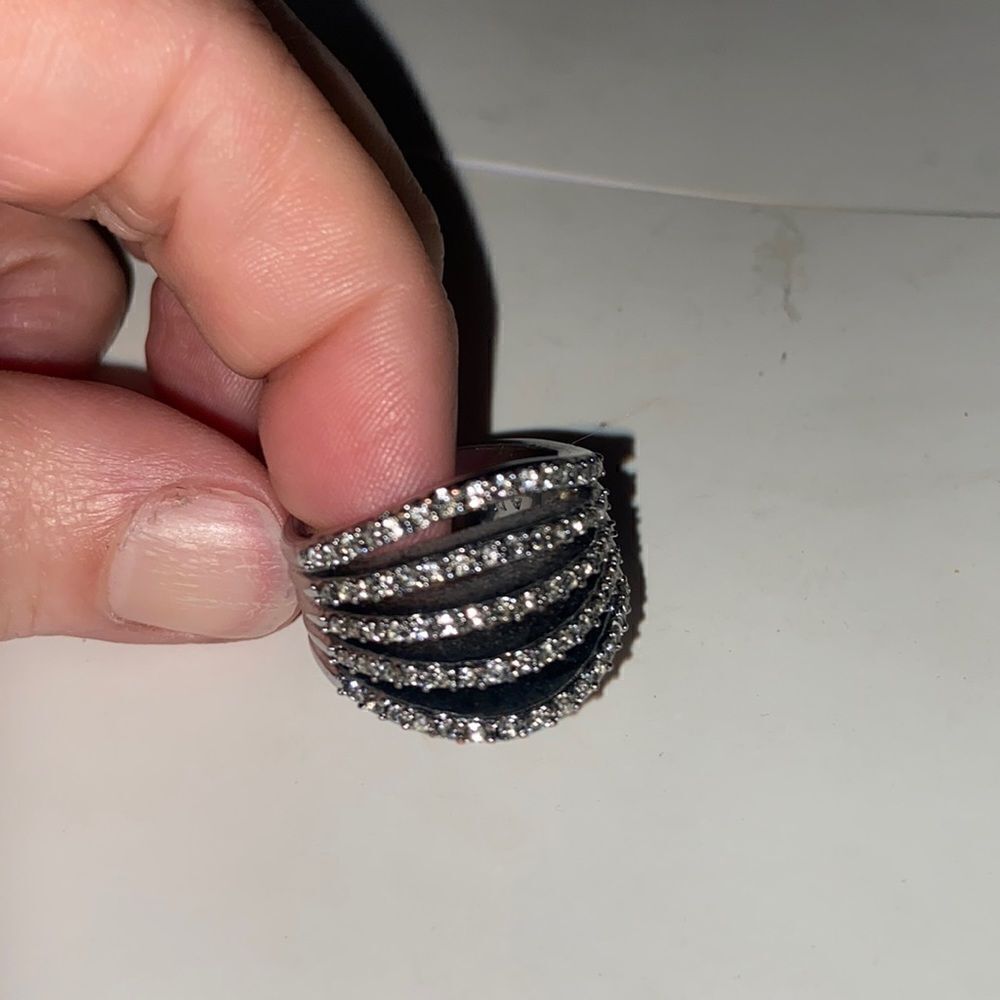 Ann Taylor Silver Statement Ring with Faux Diamonds Size 8
